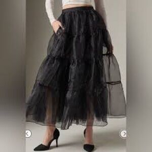 Grace Karin Chic Black Layered Maxi Skirt